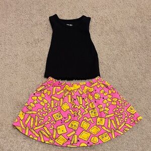 Vibrant Pink and Black Kids Skirt Set